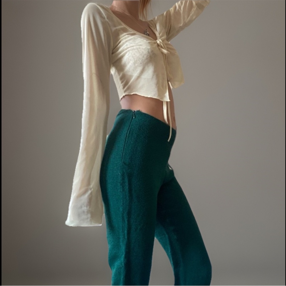 VTG PRADA Green Viscose Textured Capris / Ankle Tapered Pants Waist 27” As Is